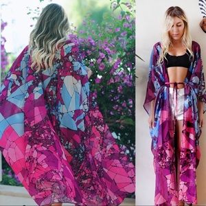 Purple Marble beach cover Kimono Duster